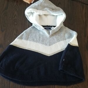 Okaidi Gray and Navy Hooded Poncho With Cozy Hood. Size 3yrs /98-104cm